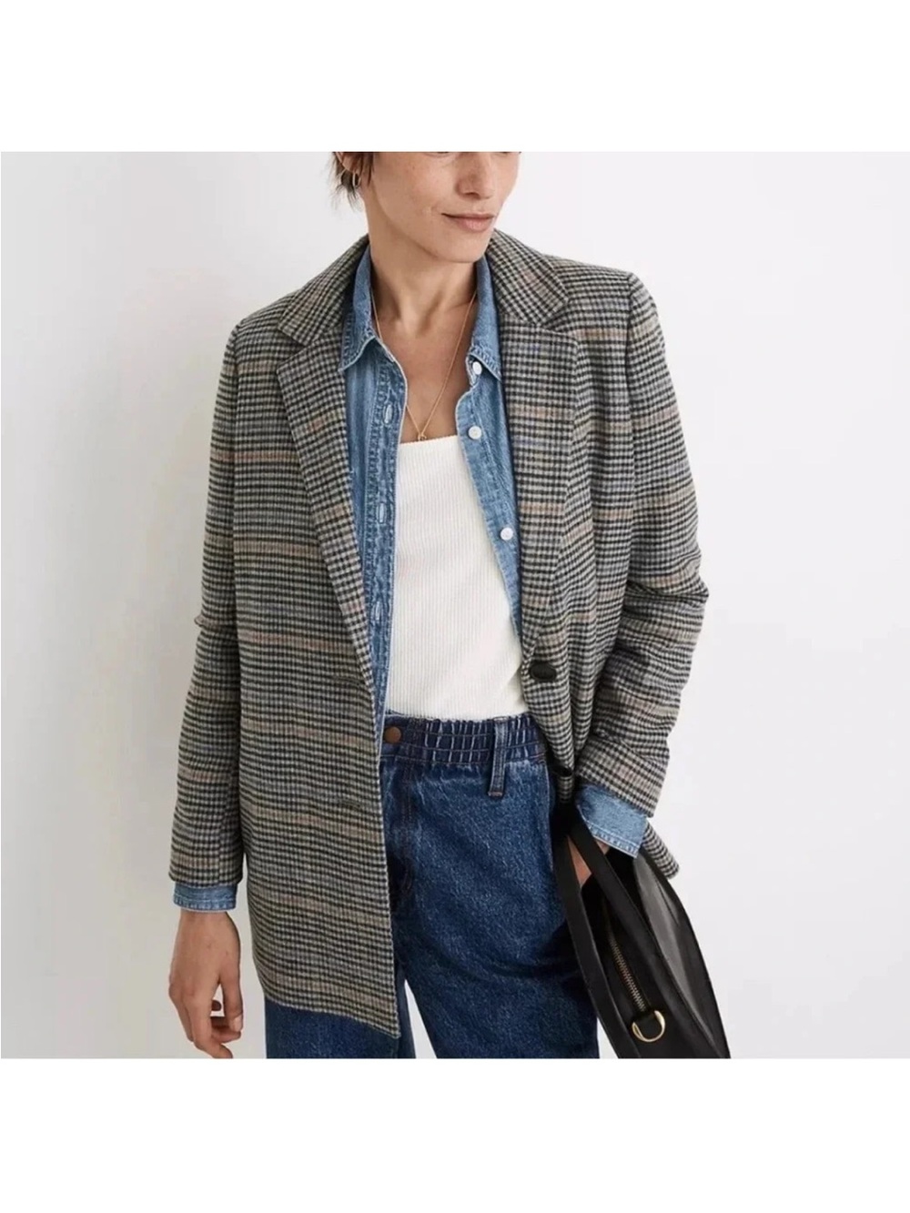 Madewell Dorset Larsen Blazer Women XS Glen Plaid Wool Blend Brown NB248